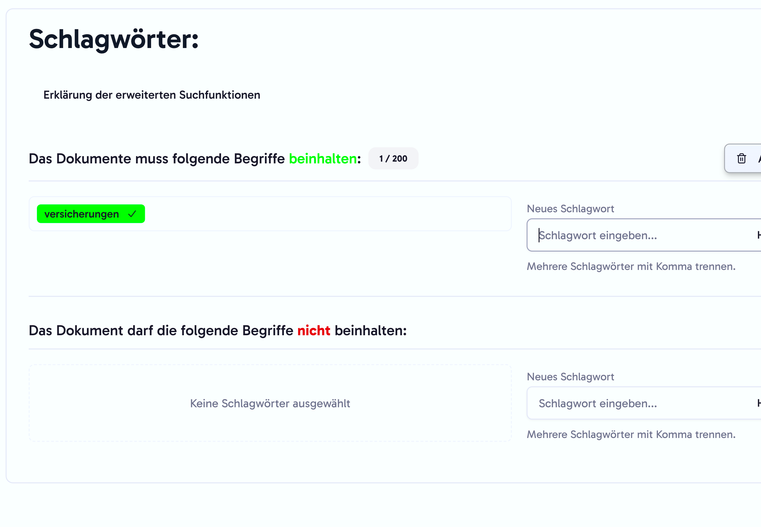 Schlagwortsuche Interface